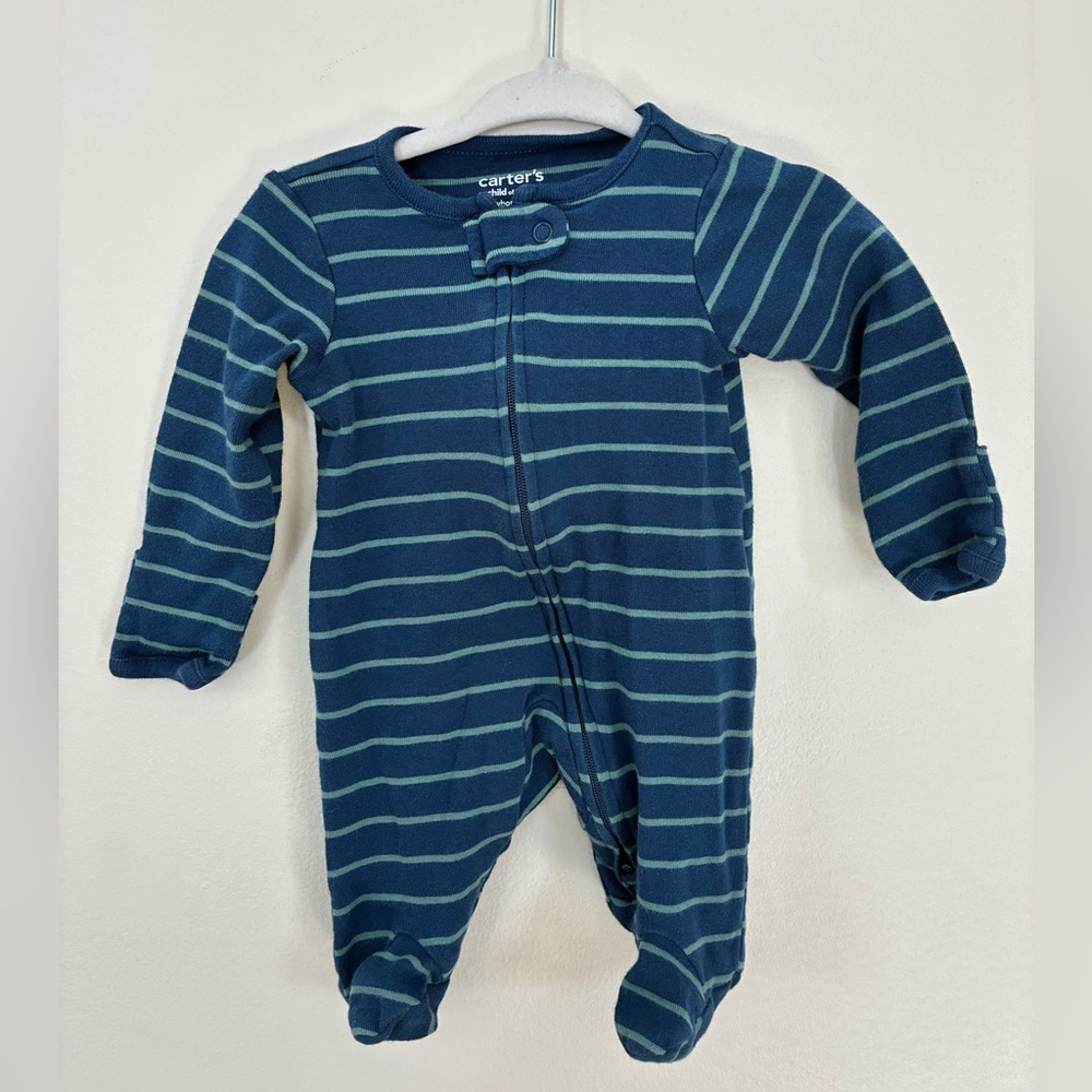 Carter's Navy and Teal Striped Footie Sleeper - NB